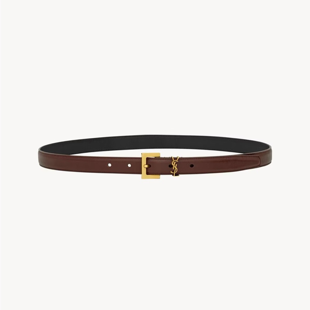 Saint Laurent CASSANDRE THIN BELT IN SMOOTH LEATHER Red Tan Size 75